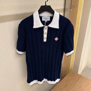 Casablanca Men New Season Rib Boucle Knit Polo Shirt Small Size